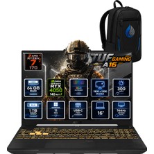 Asus Tuf Gaming A16 Amd Ryzen 7 170 64 GB Ddr5 1 Tb SSD Rtx 4050 6 GB 16'' Wuxga IPS 144Hz Windows 11 Pro Oyuncu Dizüstü Bilgisayar FA607NUQ-RL048RNP22