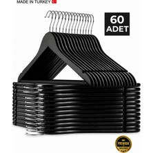 Emra Home 60 Adet - Ahşap Görünümlü Plastik Akalite Siyah Elbise Askı