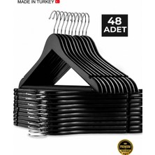 Emra Home 48 Adet - Ahşap Görünümlü Plastik Akalite Siyah Elbise Askı