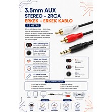 3.5mm Aux Stereo 2rca Erkek Erkek Kablo 1.5m