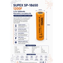 Supex Sp 18650-1200F 3.7V 1200MAH Düz Kafa Li-Ion Şarjlı Pil