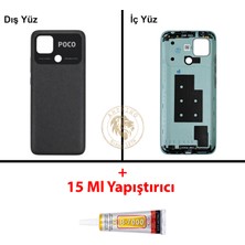 Arsking Yapıştırıcı Poco C40 Siyah Yapıştırıcı Arka Pil Kapağı Batarya Kapağı + B-7000 Yapıştırıcı