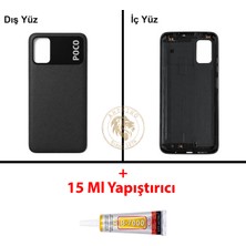 Arsking Yapıştırıcı Poco M3 Siyah Yapıştırıcı Arka Pil Kapağı Batarya Kapağı + B-7000 Yapıştırıcı