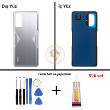 Arsking Yapıştırıcı Poco F4 Gt Gümüş Yapıştırıcı Arka Pil Kapağı + Yapıştırıcı ve Vida Seti
