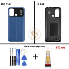 Arsking Yapıştırıcı Poco C55 Mavi Yapıştırıcı Arka Pil Kapağı Batarya Kapağı + Yapıştırıcı ve Vida Seti