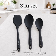 3’lü Silikon Mutfak Gereçleri Seti 29 cm Spatula 29 cm Xl Servis Kaşığı 24 cm Servis Kaşığı Isıya Dayanıklı Sariva Home