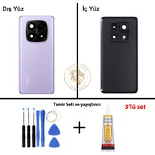 Arsking Yapıştırıcı Redmi Note 14 Plus 5g Lensli Mor Yapıştırıcı Arka Pil Kapağı + Yapıştırıcı ve Vida Seti