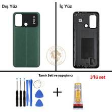 Arsking Yapıştırıcı Poco C55 Yeşil Yapıştırıcı Arka Pil Kapağı Batarya Kapağı + Yapıştırıcı ve Vida Seti