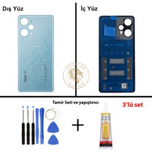 Arsking Yapıştırıcı Poco F5 Mavi Yapıştırıcı Arka Pil Kapağı Batarya Kapağı + Yapıştırıcı ve Vida Seti