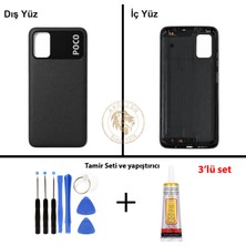 Arsking Yapıştırıcı Poco M3 Siyah Yapıştırıcı Arka Pil Kapağı Batarya Kapağı + Yapıştırıcı ve Vida Seti