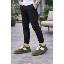 Mevese Lunex Erkek Bağcıklı Süet Günlük Spor Sneaker Ayakkabı - Haki - Beyaz