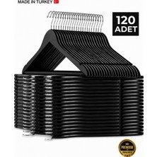 Emra Home 120 Adet - Ahşap Görünümlü Plastik Akalite Siyah Elbise Askı