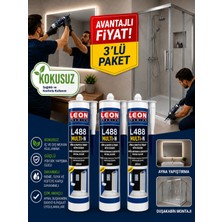 Leon Premium *3 Adet* Kokusuz Duşakabin ve Ayna Silikonu Küf Tutmaz Şeffaf 330 Gram