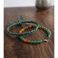 Mimoza Accessories Doğal Taş & Örgü Detaylı Ikili Erkek/unisex Bileklik Seti