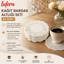 Lufern Dayanıklı Kağıt Bardak Altlığı Seti 50'li Paket Dantel Tasarımlı Kafe Restoran Çay Kahve Servis