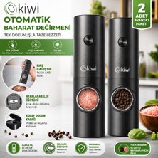 Kiwi Otomatik Baharat Değirmeni 2’li Set – Tek Tuşla Öğütme, LED Işıklı, Ayarlanabilir Seramik Öğütücü (Tuz & Karabiber Değirmeni)