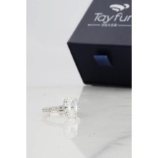 Tayfun Silver Oval Kesim Sıra Taş Detaylı 925 Ayar Gümüş Yüzük