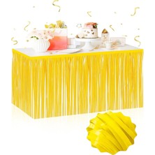 Ynt İthalat Kendinden Yapışkanlı Makaron Sarı Püsküllü Masa Eteği - 75 x 275 cm Parti Süslemesi