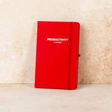 Hellobox Kırmızı Deri Productivity Defter-Planner - Yaldız Baskılı 13x21 cm Çizgili Defter - Planlayıcı - Ajanda - Günlük - Organizer