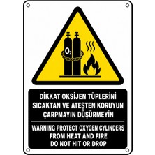 Ti Play Dikkat Oksijen Tüplerini Sıcaktan ve Ateşten Koruyun Çarpmayın Düşürmeyin 21X30CM Pvc Isg Levha