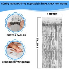Ynt İthalat Gümüş Renk Ekstra Metalize Parlak Saçaklı Arka Fon Perde Ithal A Kalite 1x2 Metre