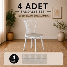 Rani JB104 Metal Sandalye 4'lü Set Beyaz - Bej Ergonomik Tasarım ile Şık Dekor