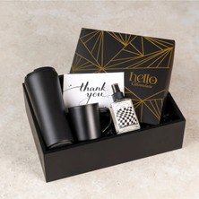Hellobox Premium Siyah Çikolata Hediye Kutusu Seti - Premium Çikolata - Executive Box - Çelik Termoslu, Içi Gold Kupa Bardaklı, Kolonyalı Kurumsal Tebrik Sepeti