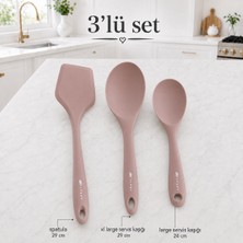 3’lü Isıya Dayanıklı Silikon Mutfak Gereçleri Seti 29 cm Spatula Xl Servis Kaşığı 24 cm Pilav Kaşığı Yapışmaz Yüzey Uyumlu Sariva Home
