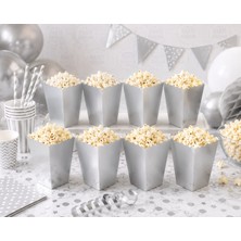 Parti Dükkanı Gümüş Gri Patlamış Mısır (Popcorn) Kutusu 8 Adet Düz Renk Parti Ikram Kutusu Doğum Günü Baby Shower Parti Malzemesi