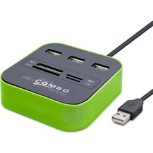 Aesco USB Hub 3*usb + Ms + Sd + M2 + Tf Yeşil HDX7006