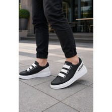Mevese Mirox Erkek Bağcıksız 3 Bant Lastikli Günlük Sneaker Ayakkabı - Siyah Beyaz