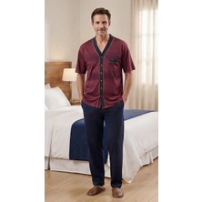 Kly Pijama Kly 2227 %100 Pamuk Boydan Düğmeli Yakasız Yarım Kollu 3 Lü Pijama Takım