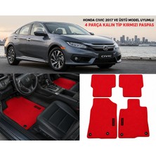 EP Garaj Otomotiv Honda Civic 2017 ve Üstü Model Uyumlu 4 Parça Kalın Tip Kırmızı Halı Paspas