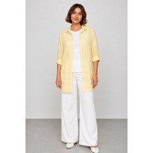 Bihan Store Kadın Çizgili Gömlek ve Bluz Ikili Takım Y26-50199 Sarı-Beyaz