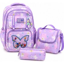 Mars Kırtasiye ve Oyuncak Ilkokul Kız Çocuk 3'lü Okul Çantası Seti Kelebek Desenli Pembe (Okul Çantası + Beslenme Çantası + Kalemlik)  Model Kodu: