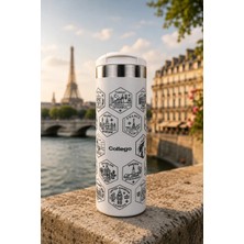 Lagomde Collego 500 ml Kadınlara Özel Avrupa Seyahat Termosu EXPLORER NO5 – 24 Ülke Lazer Işlemeli, Renkli Uv Dtf Sticker Setli