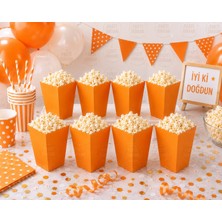 Parti Dükkanı Turuncu Patlamış Mısır (Popcorn) Kutusu 8 Adet Düz Renk Parti Ikram Kutusu Doğum Günü Baby Shower Parti Malzemesi