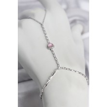 Gümüş Renk Pirinç Zirkon Taşlı Pembe Kalp Model Şahmeran