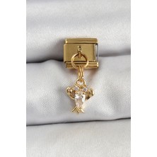 316L Çelik Sallantılı Zirkon Taşlı Yengeç Model Gold Renk Nomination Charm