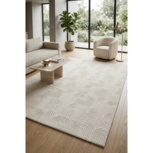 Bohem Emboss Premium Serisi Kabartmalı Kaymaz Jel Taban Krem Halı ve Yolluk | Antre, Hol, Salon ve Oturma Odası Halısı
