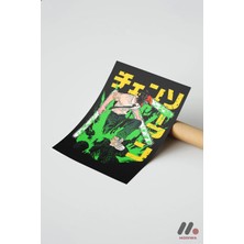 Modiwa Design Chainsaw Man Yeşil Grafik Poster Yüksek Kalite Duvar Afişi - Anime Severlere Özel Hediye