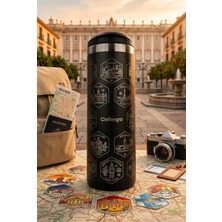 Lagomde Collego 500 ml Erkeklere Özel Avrupa Seyahat Termosu EXPLORER NO8 – 24 Ülke Lazer Işlemeli, Renkli Uv Dtf Sticker Setli