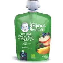 Gerber Organik Elmalı Muzlu Yabanmersinli Böğürtlenli Meyve Püresi 90 gr (2 Adet)