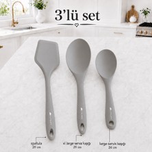 3’lü Silikon Mutfak Servis Takımı 29 cm Pasta Spatulası 29 cm Büyük Servis Kaşığı 24 cm Pilav Servis Kaşığı Isıya Dayanıklı Sariva Home