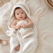 Babys Tasarım Bebek Kapüşonlu Banyo Havlusu ve Banyo Kesesi Seti %100 Pamuk Yumuşak Dokulu