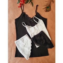 Demirsa Boutique Dantelli Ip Askılı 2'li Siyah ve Beyaz Renk Kadın Atlet Külot Takım