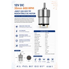 12V 35MM 600 Rpm JGB37-520 Düz Tip Redüktörlü Dc Motor