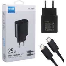 Aesco Weko WK-27877 NOTE10 Siyah 25 Watt Şarj Başlık Adaptörü + Type-C To Type-C Kablo