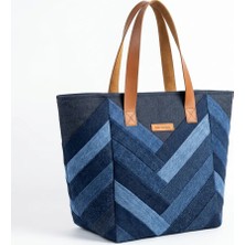 Kadın El Yapımı Patchwork Denim Omuz Çantası - Özel Tasarım Kot Tote Bag