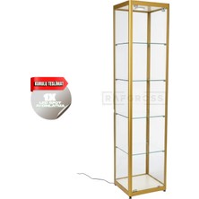 Camlı Vitrin Dolabı 40X40X180 cm – Spot Aydınlatmalı Kilitli Cam Gümüşlük ve Koleksiyon Sergileme Dolabı